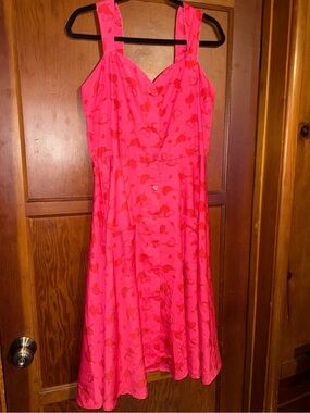 Voodoo Vixen Hot Pink Midi Dress with Red Heart Print Size 10US 14UK